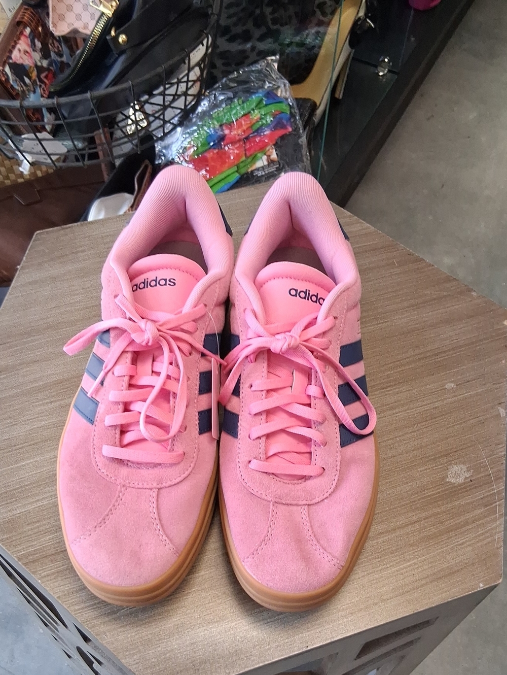 adidas Pink Suede Sneakers with Navy Stripes R9K2GV